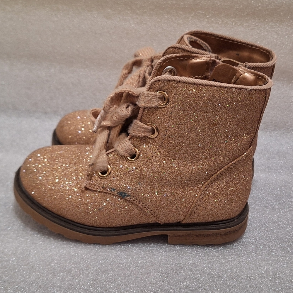 Rose Gold Glitter Boots with Side Zipper - Picture 4 of 7